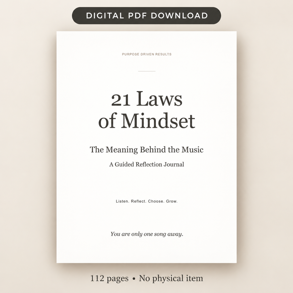 21 Laws of Mindset guided reflection journal cover, 112-page printable PDF.