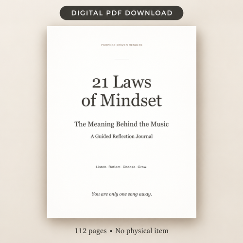 21 Laws of Mindset guided reflection journal cover, 112-page printable PDF.