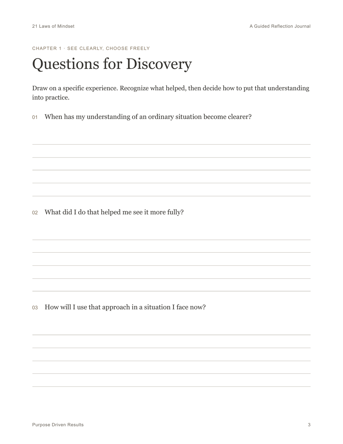 Each song has questions to help you journal your key insights about the song and its principles applied to your life.