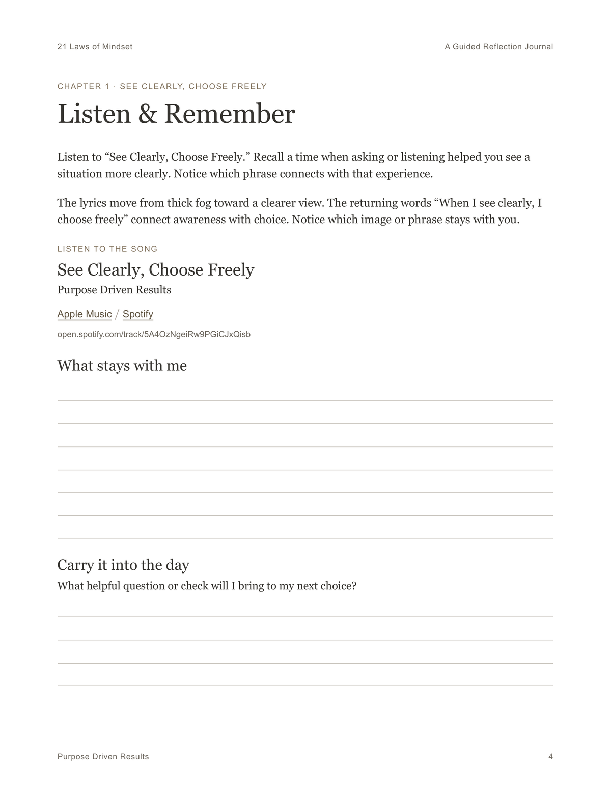 Streaming links to Apple Music and Spotify are embedded in the file with Spotify links being printed for convenience.