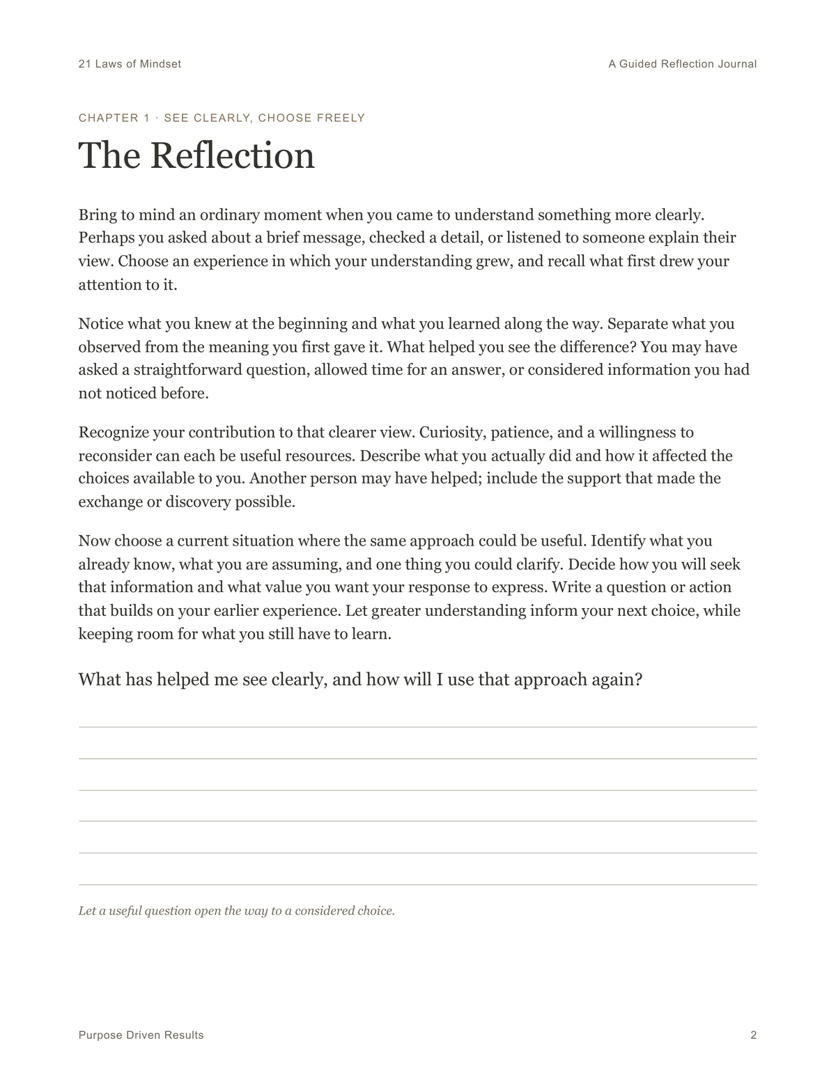 Each of the 21 songs has a reflection page like this